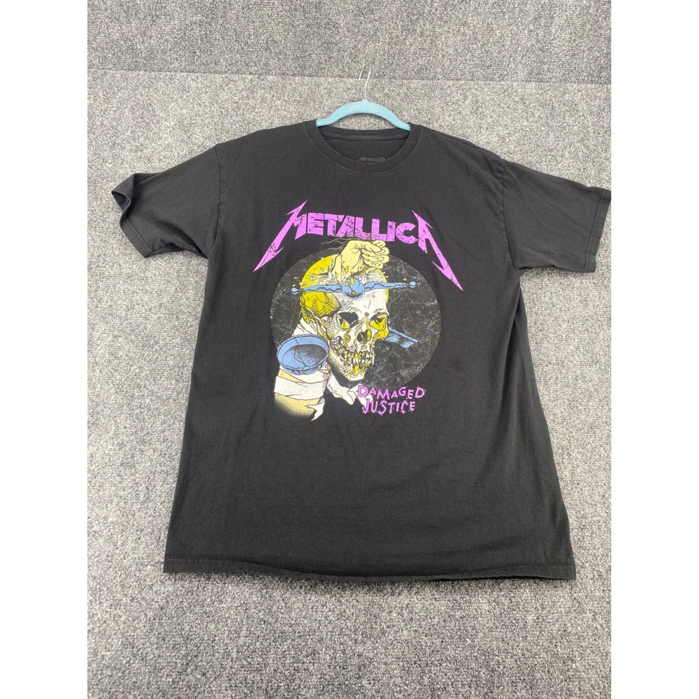 Metallica Damaged Justice Graphic T-Shirt Mens XL Black Short Sleeve Band Tee